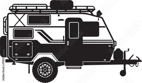 Camper trailer, RV icon, travel vector, recreational vehicle