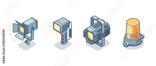 strobe light flat color isometric vector