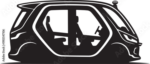Black car silhouette, futuristic vehicle icon, autonomous driving concept, modern transportation symbol