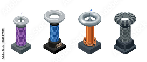 tesla coil flat color isometric vector