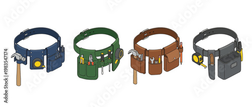 tool belt flat color isometric vector