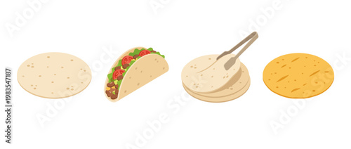 tortilla flat color isometric vector