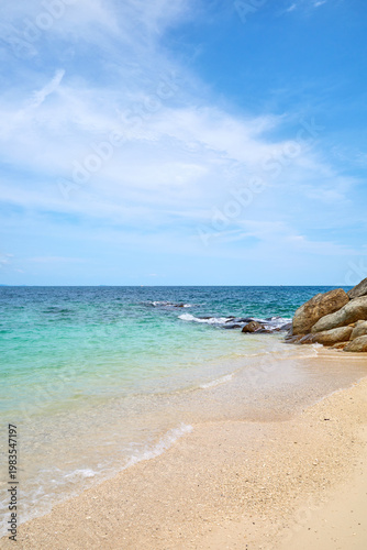 Empty beach on Mamutic Island, Sabah, Malaysia.