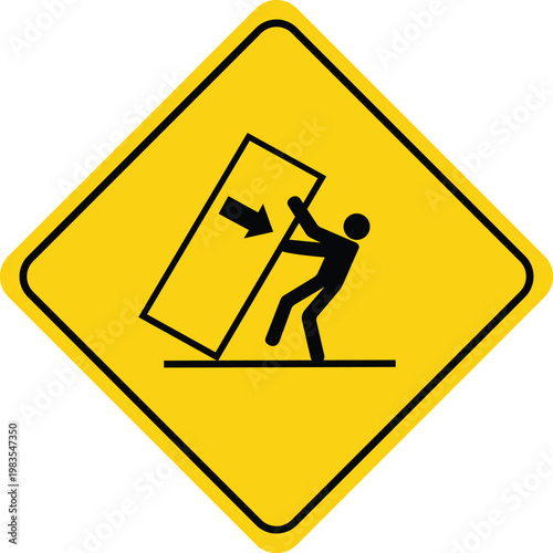 Warning sign for falling object hazard pictogram of person in danger from heavy item safety symbol for construction and industrial areas isolated on white background