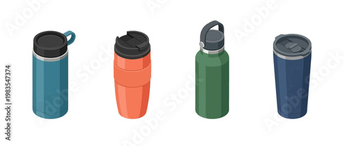 travel mug flat color isometric vector