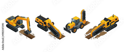 trench digger flat color isometric vector