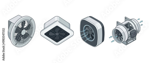 ventilation fan flat color isometric vector