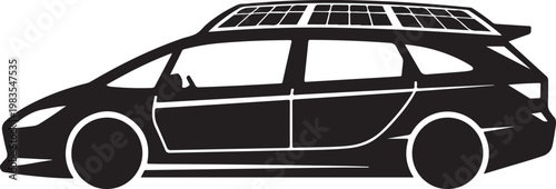 Solar powered car, eco friendly vehicle, black silhouette, electric car, sustainable transport