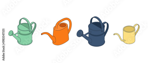 watering can flat color isometric vector