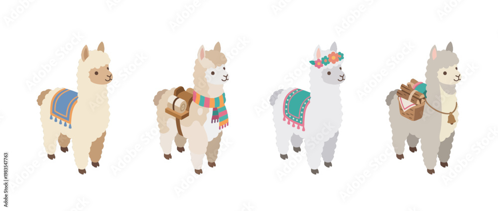 Fototapeta premium alpaca flat color isometric vector