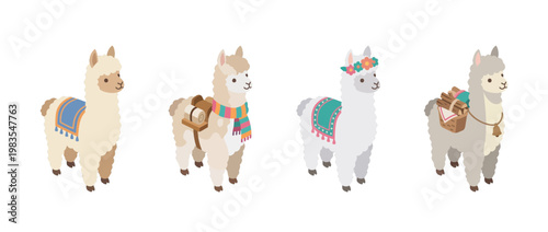 alpaca flat color isometric vector