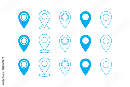 Blue Map Pin Location Icons Set for GPS Navigation and Web Design