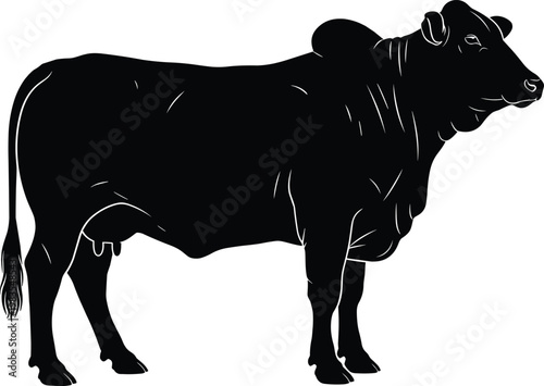 Black cow silhouette vector illustration in side profile view, livestock farm animal graphic for agriculture and design use