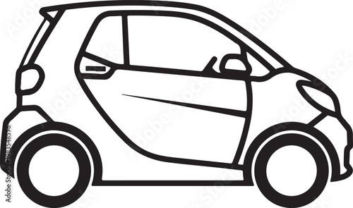 Smart car, city vehicle, small automobile, black line art, transportation icon