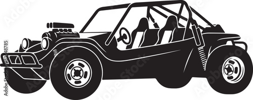 Black dune buggy vector, off-road vehicle silhouette, desert car icon, automotive graphic
