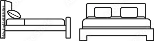 Bed furniture outline vector icons set single and double beds minimal line art isolated home interior design