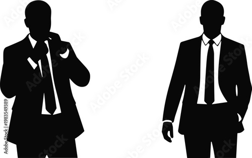 Businessmen silhouettes in suits confident male figures vector illustration isolated black shapes for corporate, professional and leadership design use