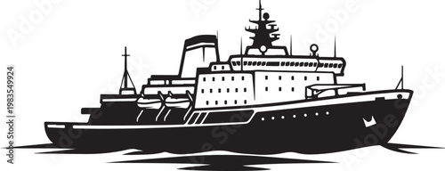 Cruise ship, ocean liner, black and white, vector illustration, nautical icon
