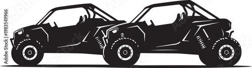 Black, side view, off-road buggy, vector illustration, two cars, silhouette, automotive design