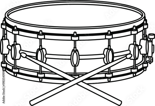 Snare drum outline illustration percussion instrument line art vector isolated for music, band, rhythm and design use