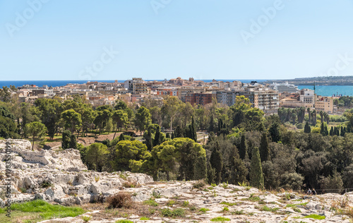 Wallpaper Mural Panoramic view of the city of Syracuse from the Neapolis Archaeological Park in Sicily, Italy. Scenic urban landscape with historic buildings and Mediterranean vegetation. Torontodigital.ca