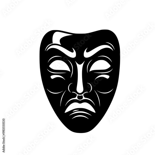 Mysterious black and white mask with expressive facial features