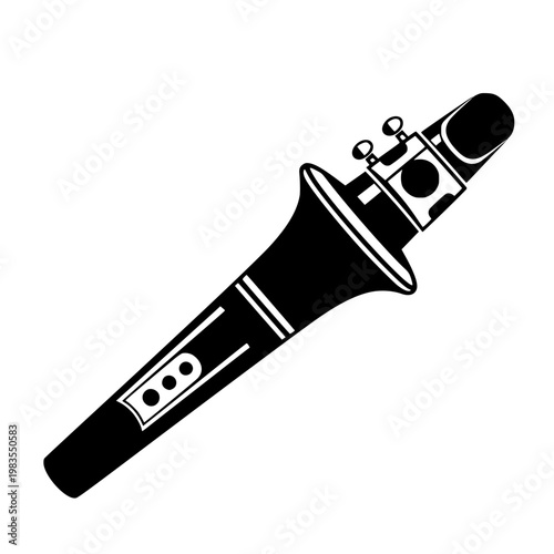 Elegant black and white illustration of a classical clarinet