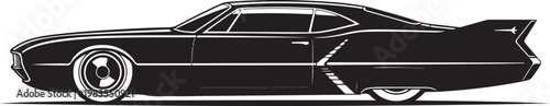Black muscle car, vintage automobile, classic vehicle, vector illustration