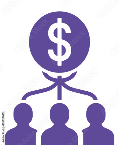 Revenue sharing business concept icon, dollar symbol connected to team members, profit distribution financial network investment corporate earnings vector illustration