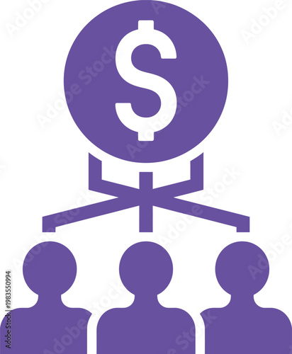 Revenue sharing business concept icon, dollar symbol connected to team members, profit distribution financial network investment corporate earnings vector illustration