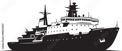 Black cruise ship, ocean liner, passenger vessel, silhouette icon