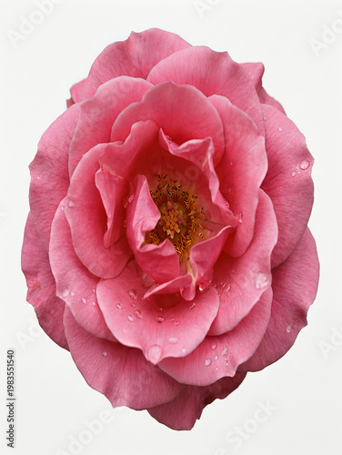 A delicate pink rose in full bloom with soft petals and earthy center
