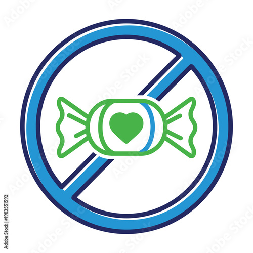 No Candy Sign Icon Featuring A Wrapped Sweet Treat With A Heart Symbol Inside A Prohibited Circle