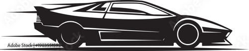 Vector sports car, black racing automobile, speeding vehicle illustration, motion graphics element