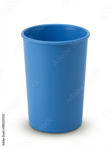 A cylindrical blue plastic container with a smooth surface and closed top rim
