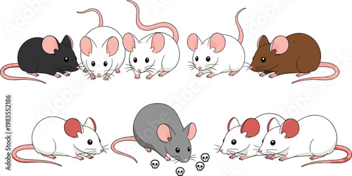 Mouse and Rat Cartoon Character Collection with Multiple Cute Rodent Poses and Expressions for Animal Illustration Set and Kids Design