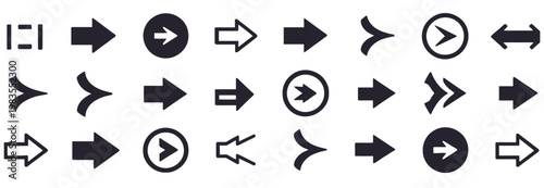 Collection of directional arrow icons for navigation and user interface design elements