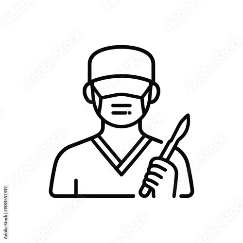 Surgeon icon black and white vector surgeon with scalpel medical profession line illustration