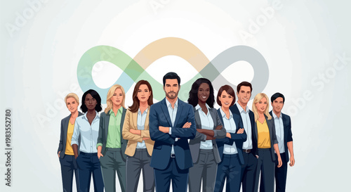 Diverse business team, corporate group, people icons, professional crowd, teamwork illustration