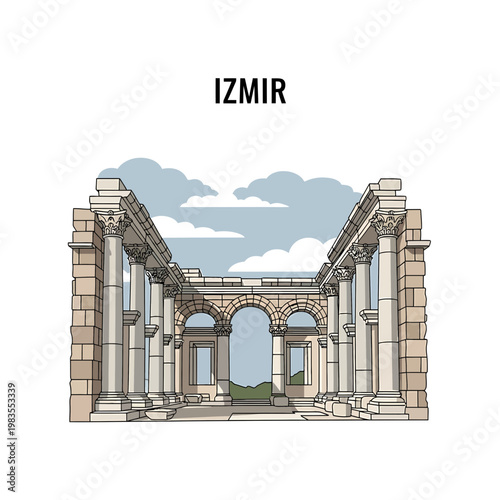 Ancient Agora of Smyrna Ruins in Izmir Turkey Vector Illustration