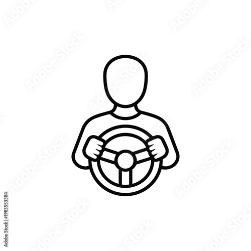 Driver profession icon black and white vector driver holding steering wheel profession symbol illustration