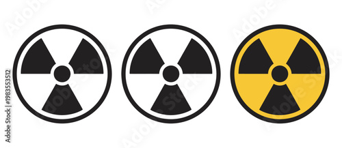 Radiation warning trefoil symbol set of three icons, nuclear hazard and radioactive danger signs, isolated vector illustration collection