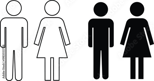 Simple black and white pictograms depicting male and female figures in two variations