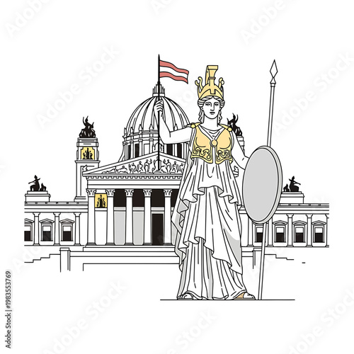 Vector illustration of Pallas Athena and Austrian Parliament Vienna