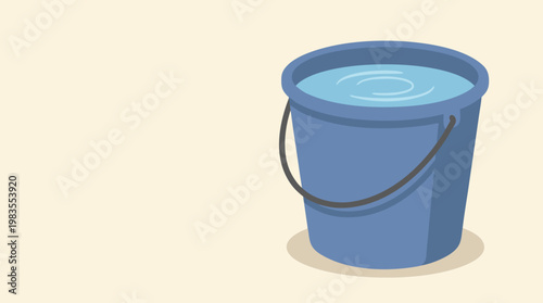 Blue 5 Gallon Bucket Filled with Water Flat Vector Illustration