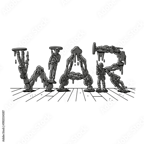 Melting Toy Soldiers Forming the Word War Illustration