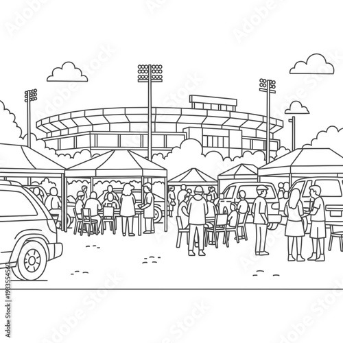 Tailgating Party Outside Sports Stadium Coloring Page Vector