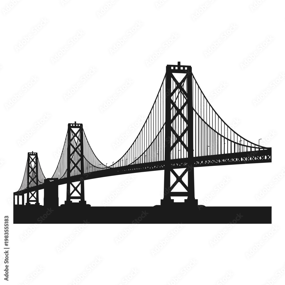 Fototapeta premium San Francisco Oakland Bay Bridge Black Silhouette Vector Illustration