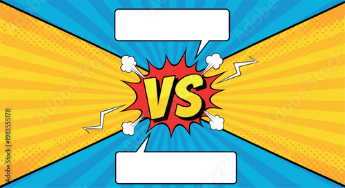 Comic versus background with VS text explosion speech bubbles pop art battle template colorful retro style illustration