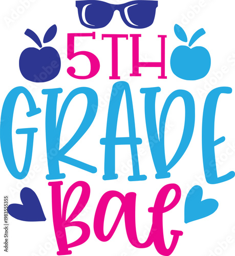 Fun fifth grade crew design with colorful apples sunglasses hearts and arrows perfect for back to school or graduation celebrations. t-shirt design